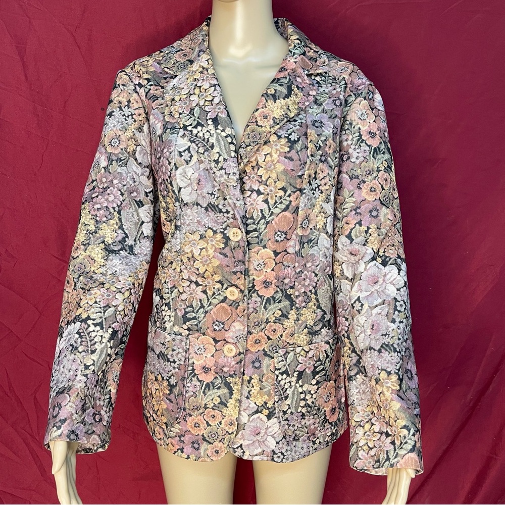 Vintage 1970s Floral Mock Tapestry Blazer Large